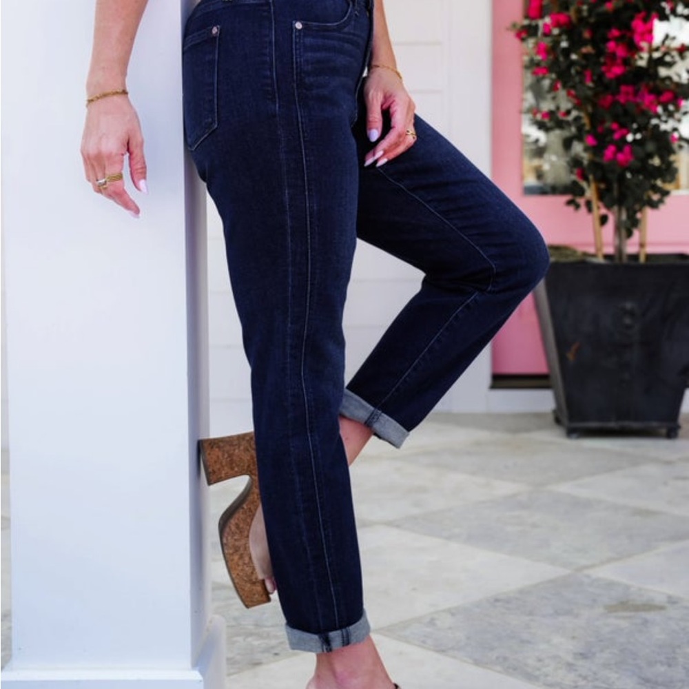 Judy Blue Dark Wash high rise boyfriend jeans cuffed or uncuffed